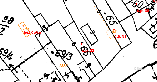 Končice 32, Žiželice na parcele st. 66 v KÚ Končice, Katastrální mapa