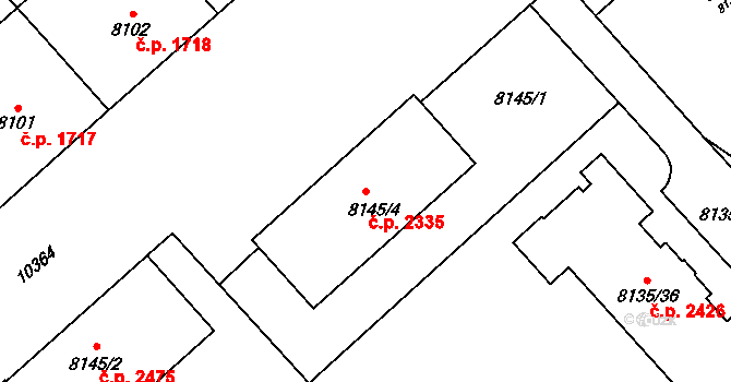 Jižní Předměstí 2335, Plzeň na parcele st. 8145/4 v KÚ Plzeň, Katastrální mapa