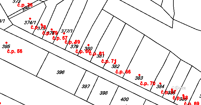 Padochov 71, Oslavany na parcele st. 381 v KÚ Padochov, Katastrální mapa