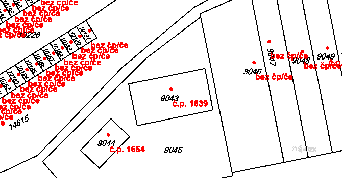 Vsetín 1639 na parcele st. 9043 v KÚ Vsetín, Katastrální mapa