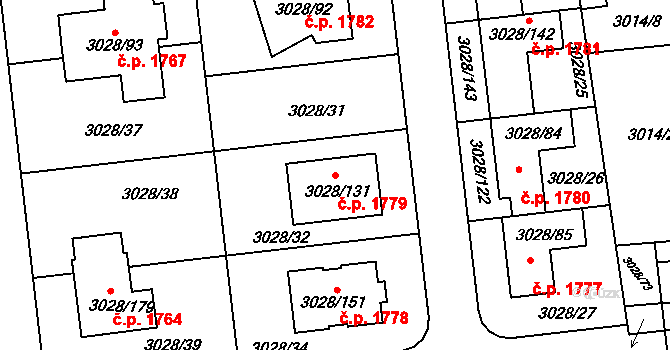 Roztoky 1779 na parcele st. 3028/131 v KÚ Žalov, Katastrální mapa