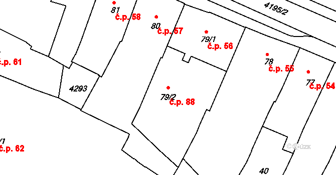 Moravské Budějovice 88 na parcele st. 79/2 v KÚ Moravské Budějovice, Katastrální mapa