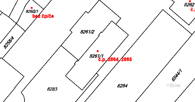 Jižní Předměstí 2864,2865, Plzeň na parcele st. 8261/1 v KÚ Plzeň, Katastrální mapa