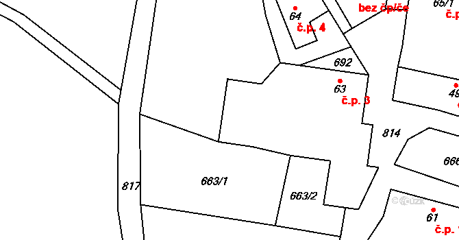 Kácovská Lhota 3, Tichonice na parcele st. 63 v KÚ Soušice, Katastrální mapa
