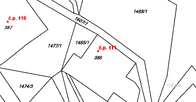 Prachatice II 111, Prachatice na parcele st. 388 v KÚ Prachatice, Katastrální mapa