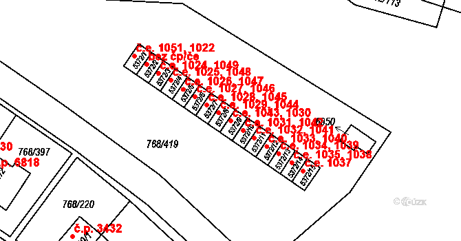 Zlín 1030,1043 na parcele st. 5372/9 v KÚ Zlín, Katastrální mapa
