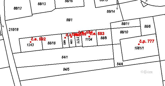 Tovačov I-Město 583, Tovačov na parcele st. 1104 v KÚ Tovačov, Katastrální mapa