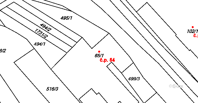 Nížkov 54 na parcele st. 65/1 v KÚ Nížkov, Katastrální mapa