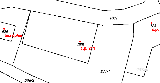 Plesná 211 na parcele st. 258 v KÚ Plesná, Katastrální mapa