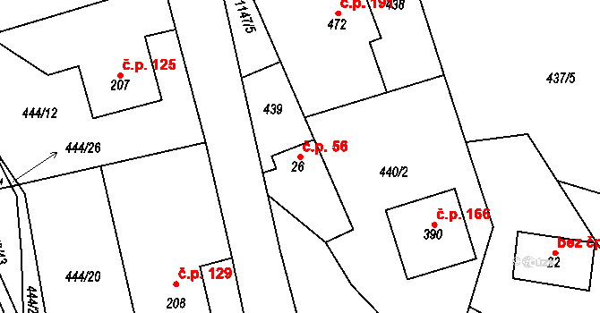 Vlčková 56 na parcele st. 26 v KÚ Vlčková, Katastrální mapa
