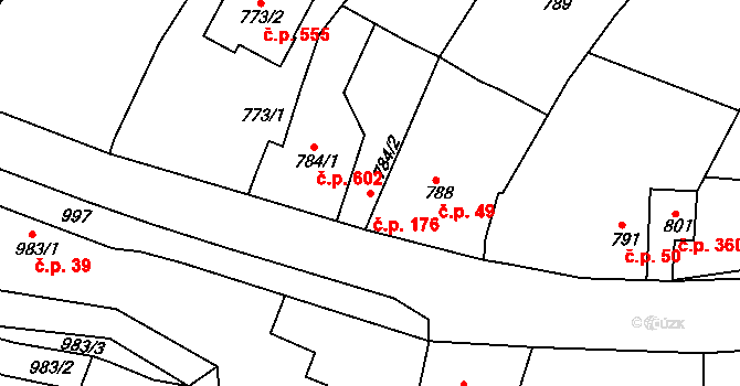 Želechovice nad Dřevnicí 176 na parcele st. 784/2 v KÚ Želechovice nad Dřevnicí, Katastrální mapa