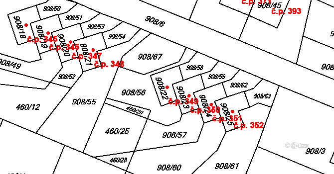 Malé Hoštice 349, Opava na parcele st. 908/22 v KÚ Malé Hoštice, Katastrální mapa