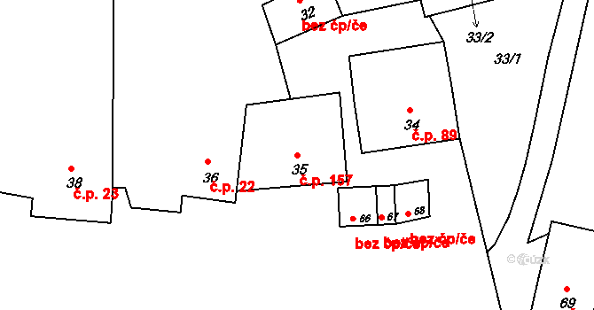 Kobeřice u Brna 157 na parcele st. 35 v KÚ Kobeřice u Brna, Katastrální mapa
