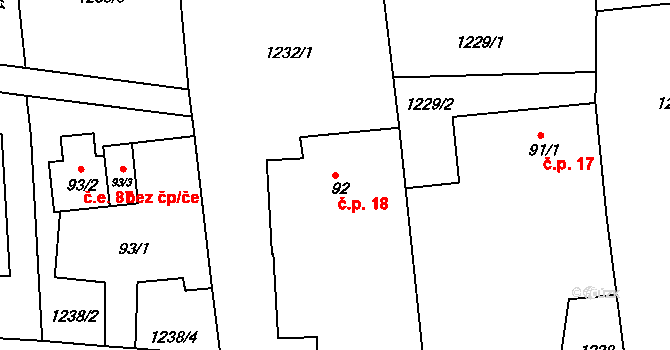 Kolná 18, Brumovice na parcele st. 92 v KÚ Úblo, Katastrální mapa