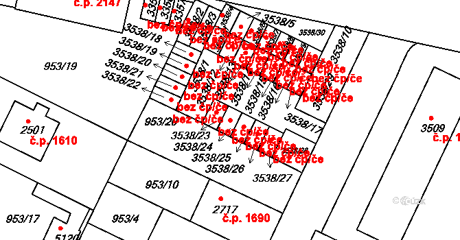 Písek 46181270 na parcele st. 3538/24 v KÚ Písek, Katastrální mapa