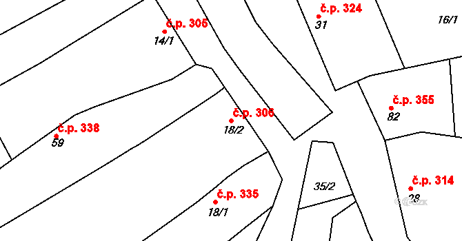 Javorovec 306, Mistřice na parcele st. 18/2 v KÚ Javorovec, Katastrální mapa