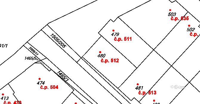Ostrožské Předměstí 512, Uherský Ostroh na parcele st. 480 v KÚ Ostrožské Předměstí, Katastrální mapa