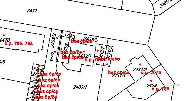 České Budějovice 47784270 na parcele st. 2433/2 v KÚ České Budějovice 3, Katastrální mapa