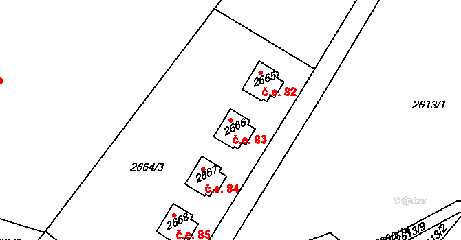 Buchlovice 83 na parcele st. 2666 v KÚ Buchlovice, Katastrální mapa