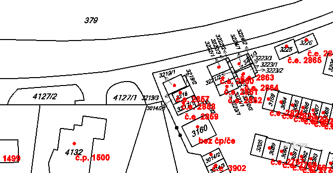 Podlesí 2857, Havířov na parcele st. 3219/1 v KÚ Bludovice, Katastrální mapa