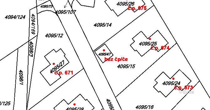 Kutná Hora 49300270 na parcele st. 4095/47 v KÚ Kutná Hora, Katastrální mapa