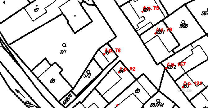Kloboučky 78, Bučovice na parcele st. 115 v KÚ Kloboučky, Katastrální mapa