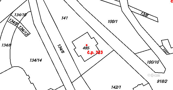 Špindlerův Mlýn 323 na parcele st. 485 v KÚ Špindlerův Mlýn, Katastrální mapa