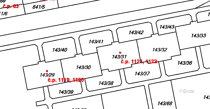 Nýřany 1121,1122 na parcele st. 143/31 v KÚ Nýřany, Katastrální mapa