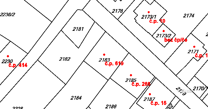 Rapotín 619 na parcele st. 2183 v KÚ Rapotín, Katastrální mapa
