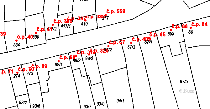 Kostelec nad Labem 67 na parcele st. 87/2 v KÚ Kostelec nad Labem, Katastrální mapa