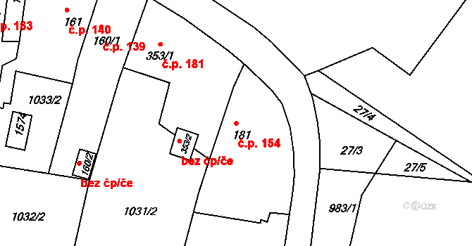 Kaznějov 154 na parcele st. 181 v KÚ Kaznějov, Katastrální mapa