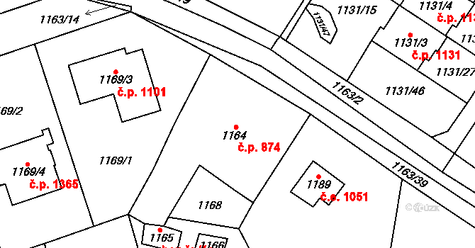 Černošice 874 na parcele st. 1164 v KÚ Černošice, Katastrální mapa