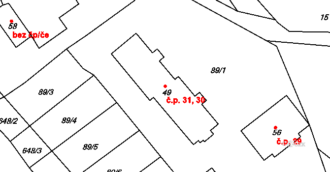 Holubeč 30,31, Hostouň na parcele st. 49 v KÚ Holubeč, Katastrální mapa