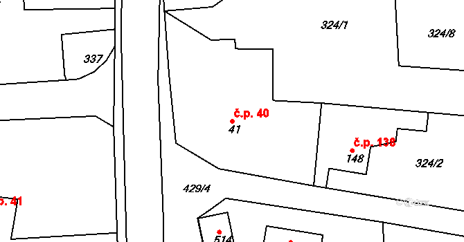 Hrádek 40 na parcele st. 41 v KÚ Hrádek u Rokycan, Katastrální mapa