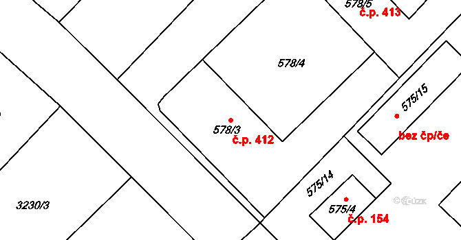 Jakubské Předměstí 412, Jaroměř na parcele st. 578/3 v KÚ Jaroměř, Katastrální mapa