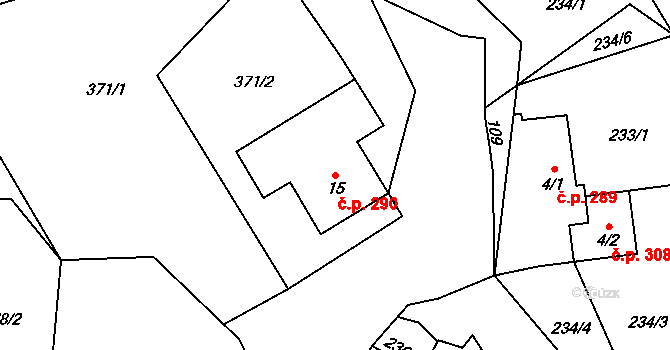 Doubravice nad Svitavou 290 na parcele st. 15 v KÚ Klemov, Katastrální mapa