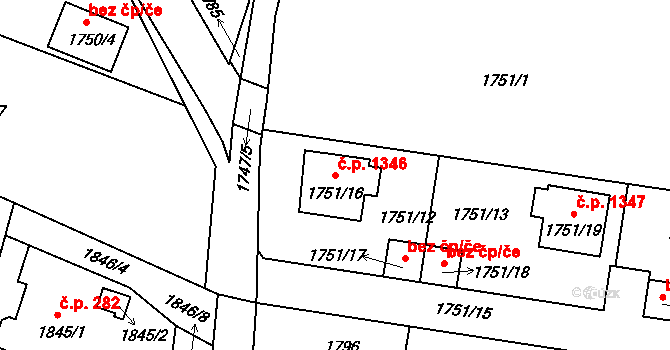 Liberec XIV-Ruprechtice 1346, Liberec na parcele st. 1751/16 v KÚ Ruprechtice, Katastrální mapa
