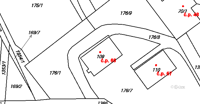 Heřmanice u Oder 66 na parcele st. 109 v KÚ Heřmanice u Oder, Katastrální mapa