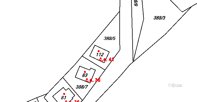 Mutyněves 41, Blažejov na parcele st. 112 v KÚ Mutyněves, Katastrální mapa