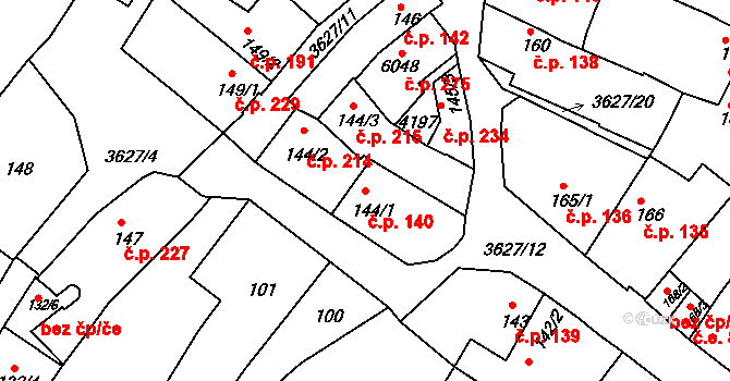 Rakovník I 140, Rakovník na parcele st. 144/1 v KÚ Rakovník, Katastrální mapa