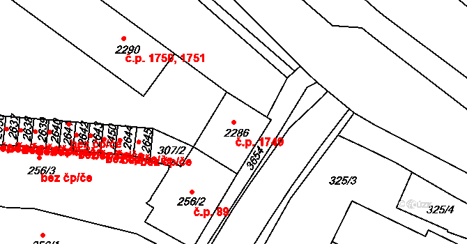 Rakovník II 1749, Rakovník na parcele st. 2286 v KÚ Rakovník, Katastrální mapa