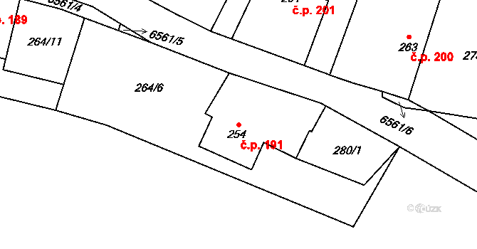 Habry 191 na parcele st. 254 v KÚ Habry, Katastrální mapa