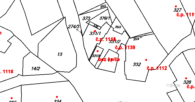 Bystřice nad Pernštejnem 95719270 na parcele st. 331/3 v KÚ Bratrušín, Katastrální mapa