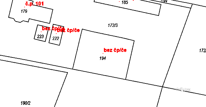 Srby 98589270 na parcele st. 194 v KÚ Srby u Horšovského Týna, Katastrální mapa