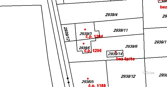 Holešov 1295 na parcele st. 2939/5 v KÚ Holešov, Katastrální mapa