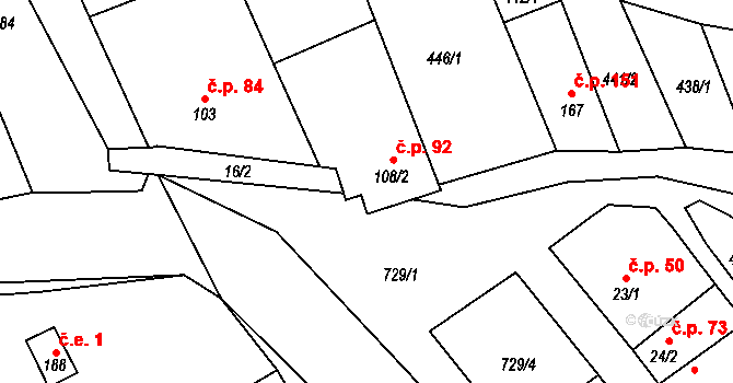Dřevnovice 92 na parcele st. 108/2 v KÚ Dřevnovice, Katastrální mapa