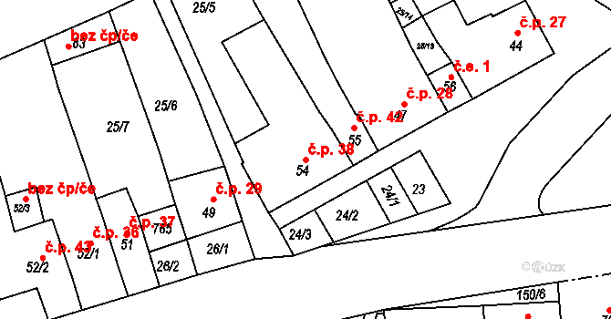 Těšice 38, Nezamyslice na parcele st. 54 v KÚ Těšice u Nezamyslic, Katastrální mapa