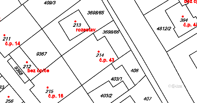 Břežany 43 na parcele st. 214 v KÚ Břežany u Znojma, Katastrální mapa