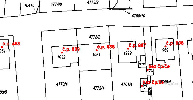 Hrušovany nad Jevišovkou 888 na parcele st. 1031 v KÚ Hrušovany nad Jevišovkou, Katastrální mapa