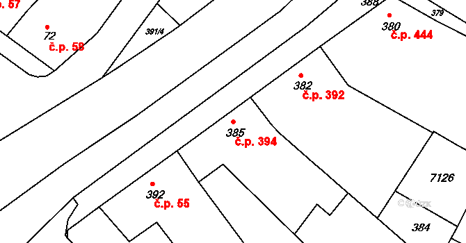 Jaroslavice 394 na parcele st. 385 v KÚ Jaroslavice, Katastrální mapa